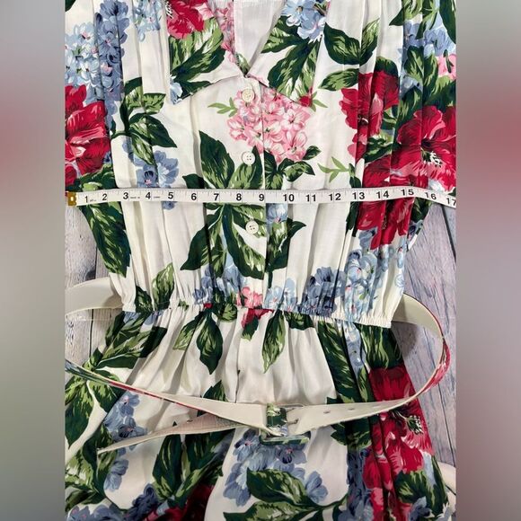 Vintage 80s Carol Anderson Cream Retro Cottagecore Romantic Floral Midi Dress 16 - Picture 8 of 9